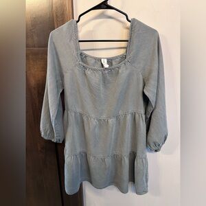 Amadi Sage Green Tiered Long Sleeve Mini Dress | Size S Petite